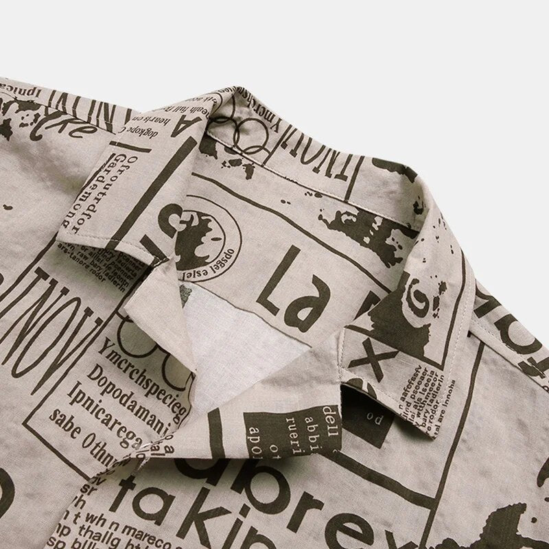 Stylish Newspaper Print Shirt with Chic Button Placket