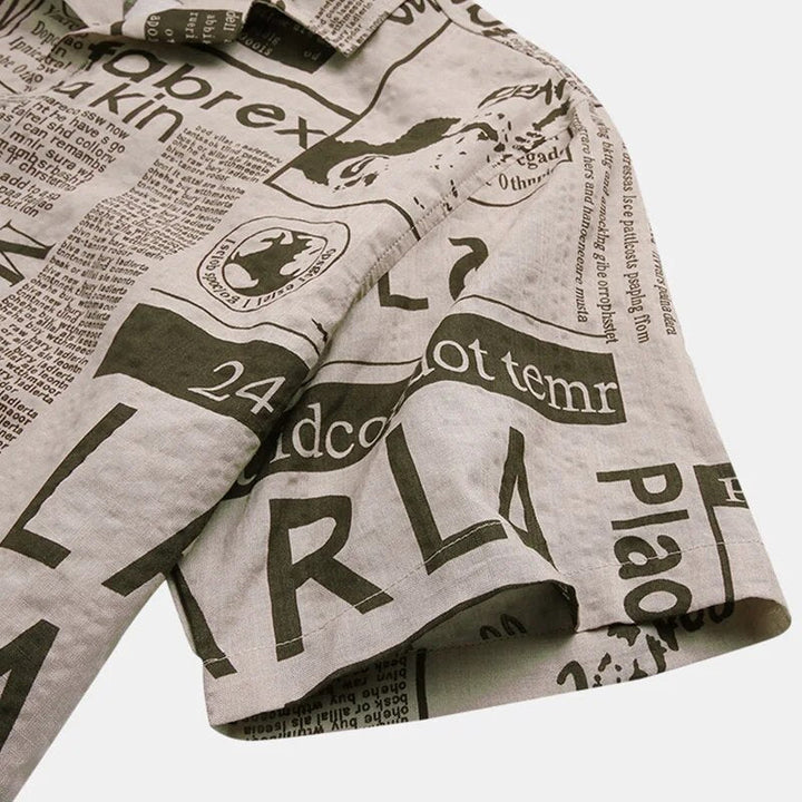 Stylish Newspaper Print Shirt with Chic Button Placket