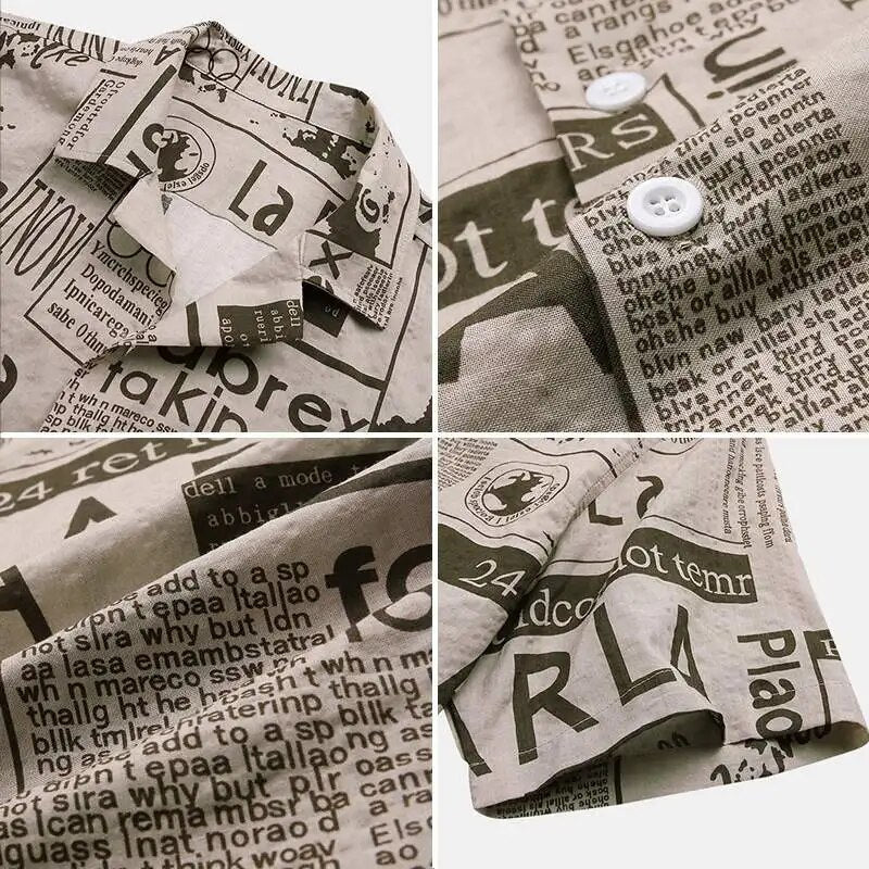 Stylish Newspaper Print Shirt with Chic Button Placket