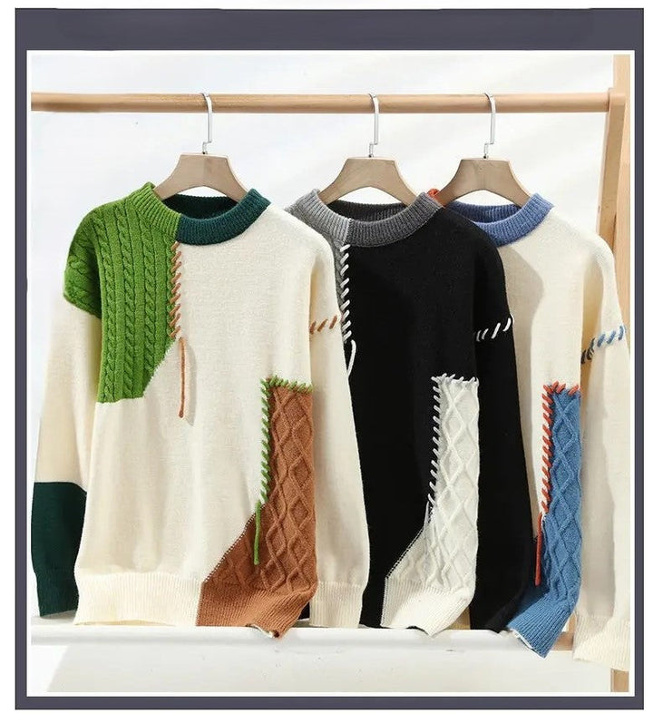 Stylish Patchwork Patterned Jumper for Men