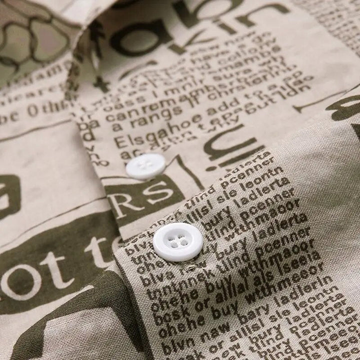 Stylish Newspaper Print Shirt with Chic Button Placket