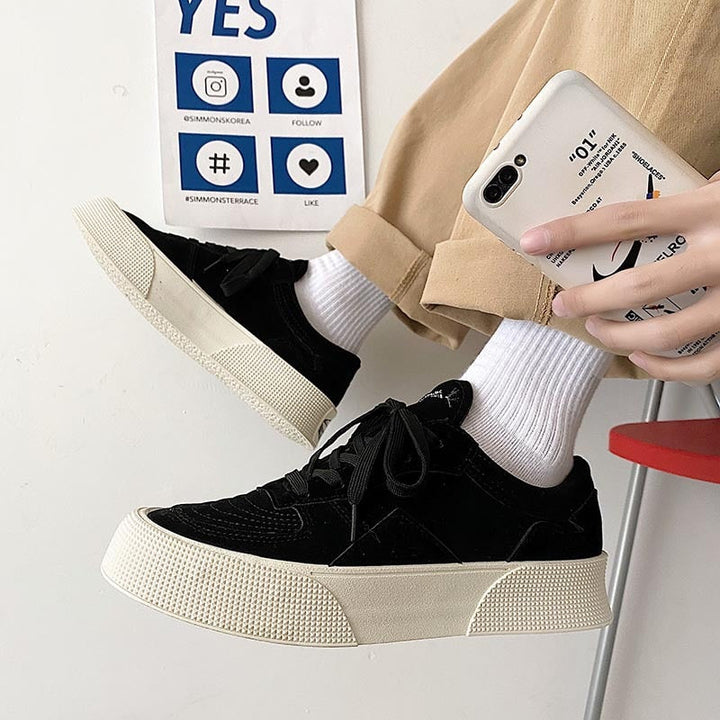 Suede lace-up sneaker with thick sole