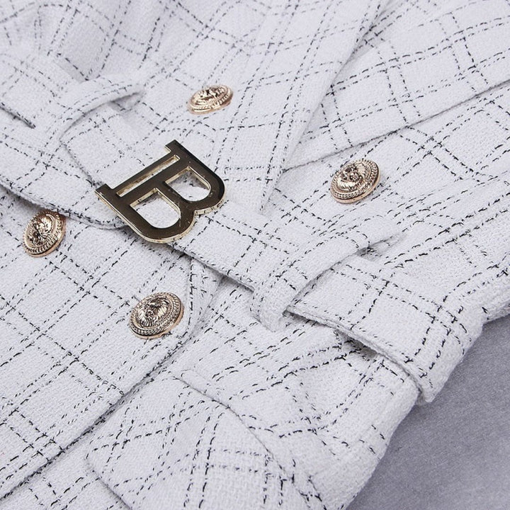 Double-breasted blazer dress with gold button details