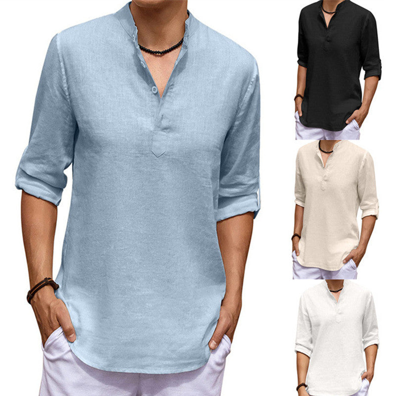 Stylish Long-Sleeve Cotton and Linen Shirt for Men – Perfect for Casual Comfort
