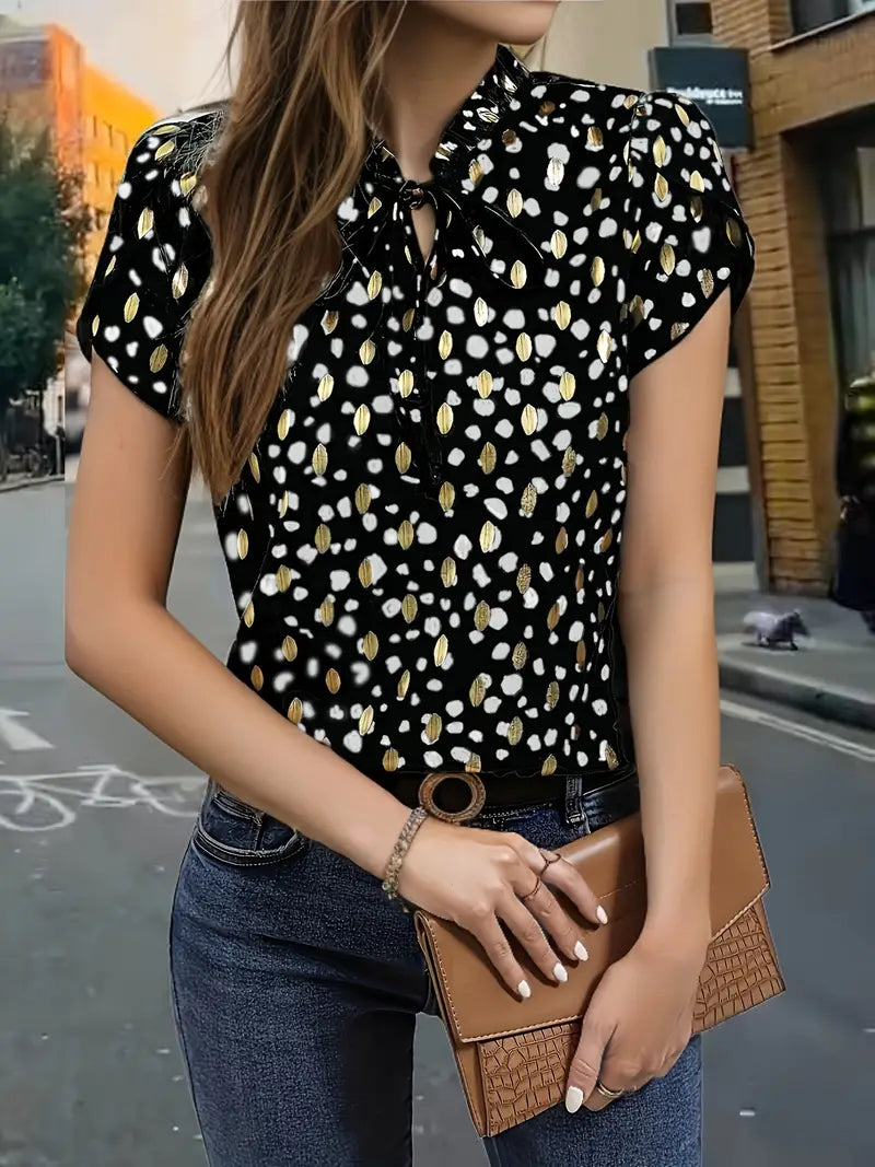 Chic Short Sleeve Blouse with Delicate Frill Detailing