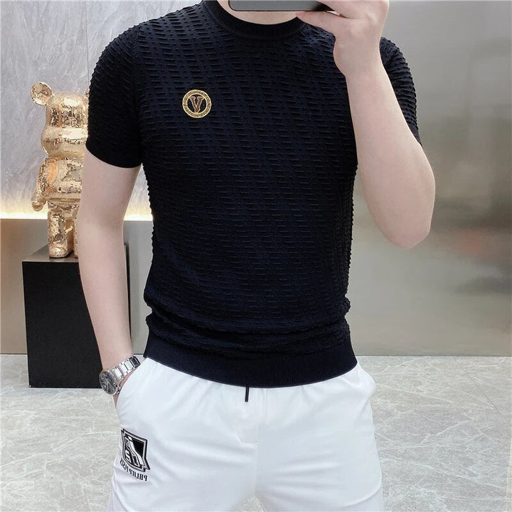 Stylish Men's Slim-Fit Striped Knit Shirt