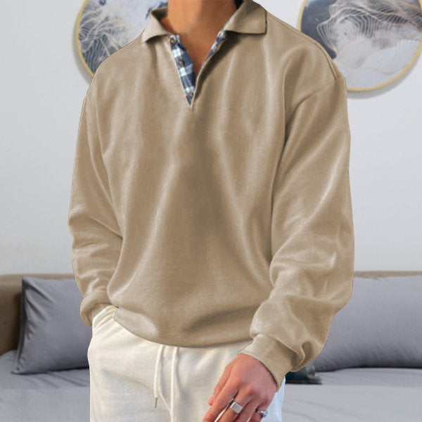 Men's V-Neck Long-Sleeved Hooded Sweatshirt