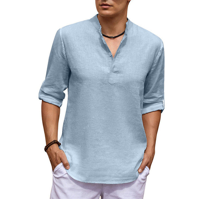 Stylish Long-Sleeve Cotton and Linen Shirt for Men – Perfect for Casual Comfort