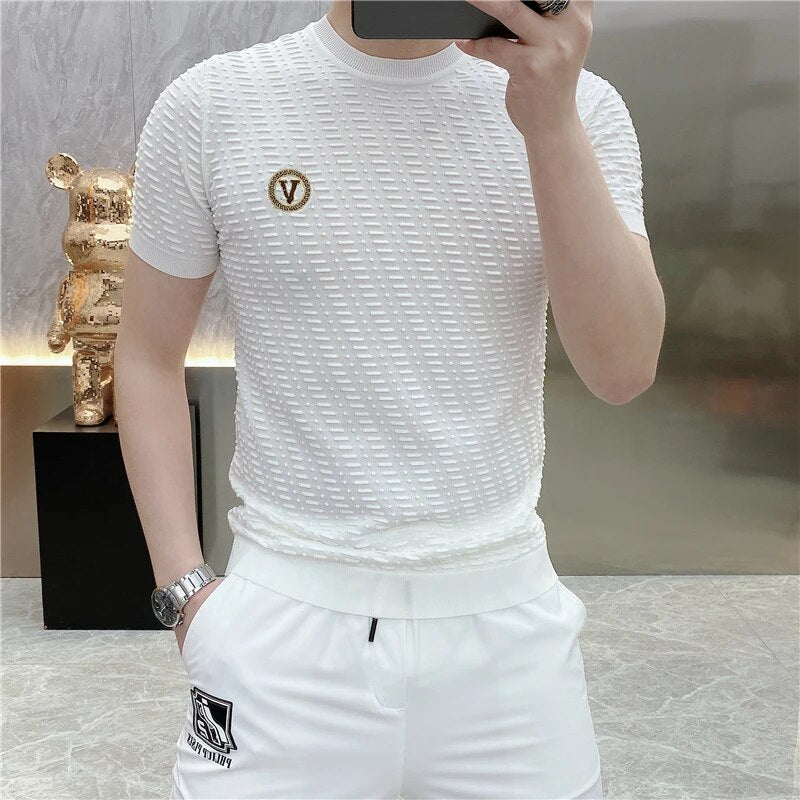 Stylish Men's Slim-Fit Striped Knit Shirt