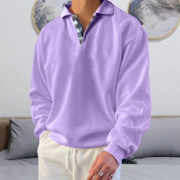 Men's V-Neck Long-Sleeved Hooded Sweatshirt