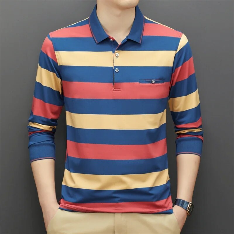 Stylish Striped Checkered Polo Shirt for Effortless Casual Elegance
