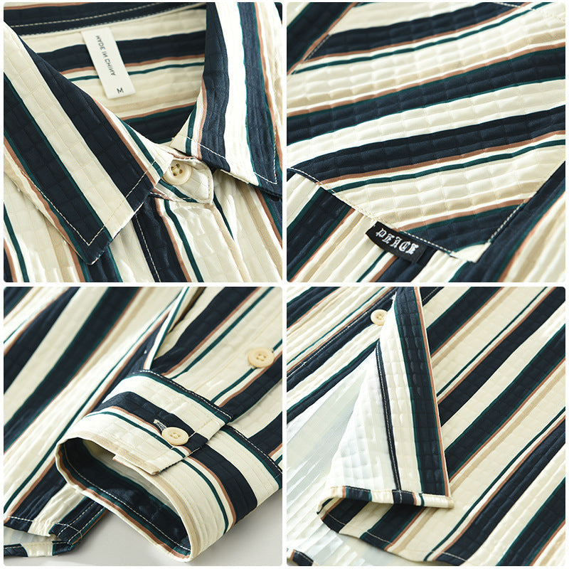 Elevate Your Style with a Men's Striped Long Sleeve Shirt Featuring a Trendy Burt-Up Collar
