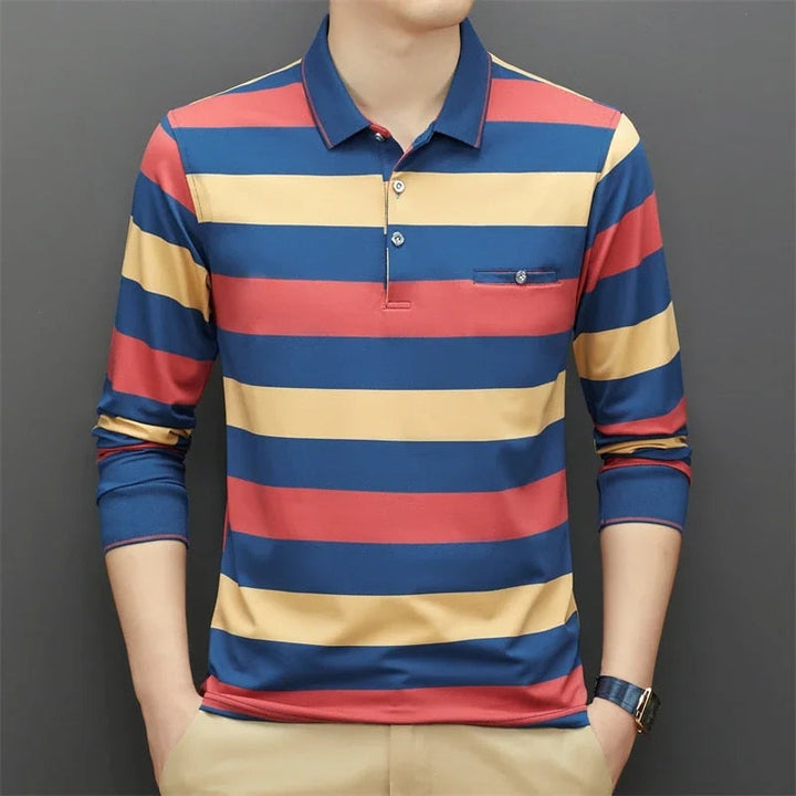 Stylish Men's Long Sleeve Color-Blocked Polo Shirt