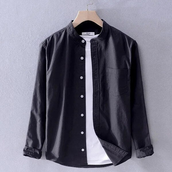 Stylish Long Sleeve Shirt for Men with Turn-up Collar and Convenient Pocket