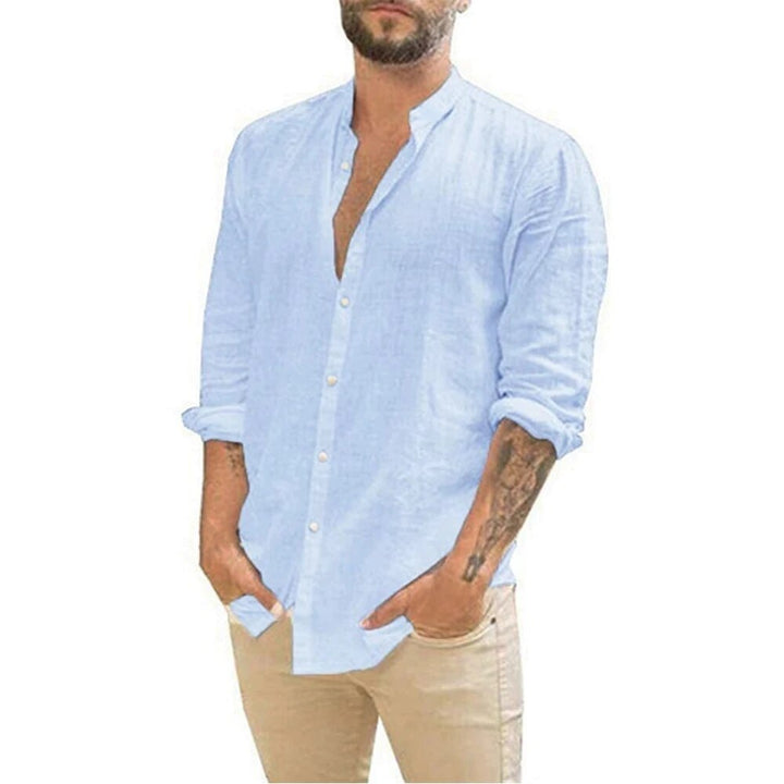 Elevate Your Style: Men's Long Sleeve Stand Collar Casual Shirt