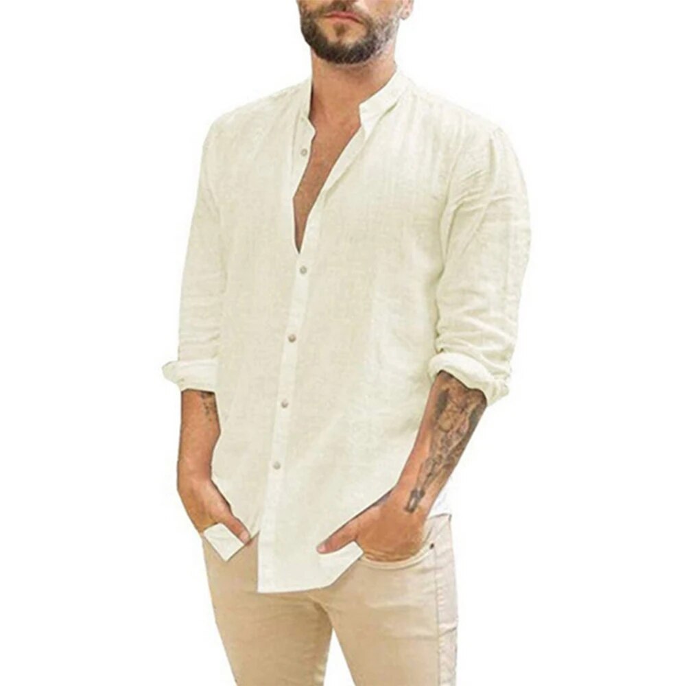 Elevate Your Style: Men's Long Sleeve Stand Collar Casual Shirt