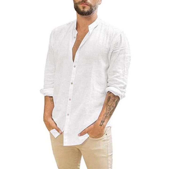 Elevate Your Style: Men's Long Sleeve Stand Collar Casual Shirt