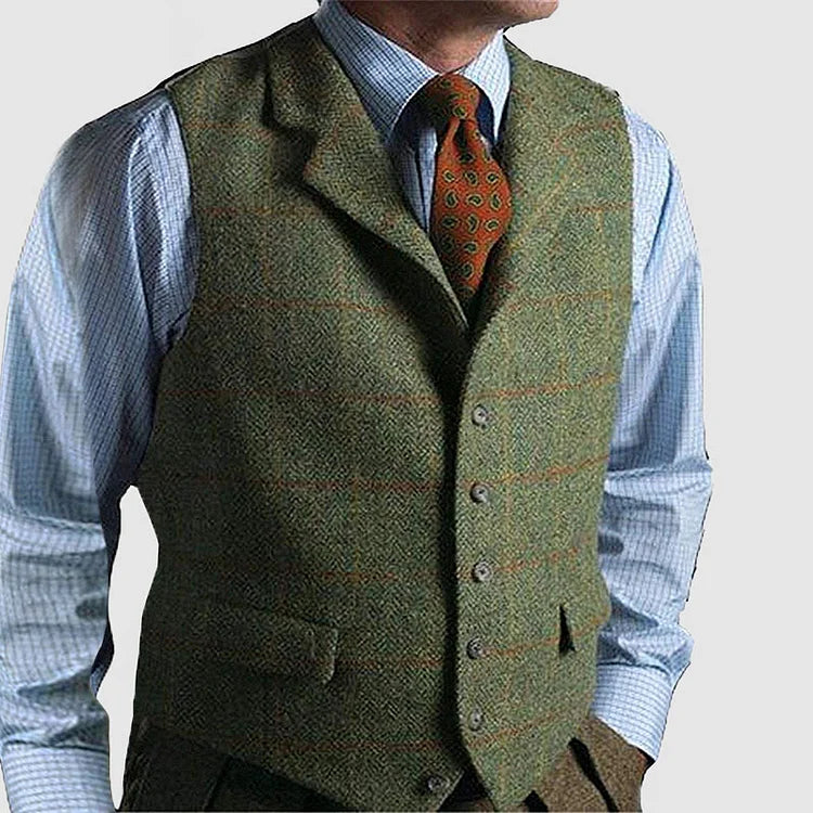 Chic Vintage-Style Checked Sleeveless Cardigan