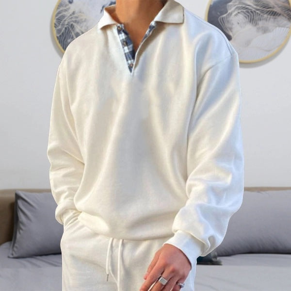 Men's V-Neck Long-Sleeved Hooded Sweatshirt