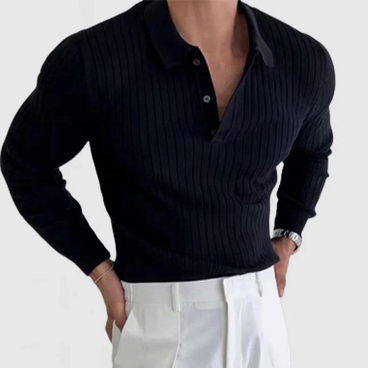 Men's Long-Sleeved Polo Shirt with Built-in Neck Protection