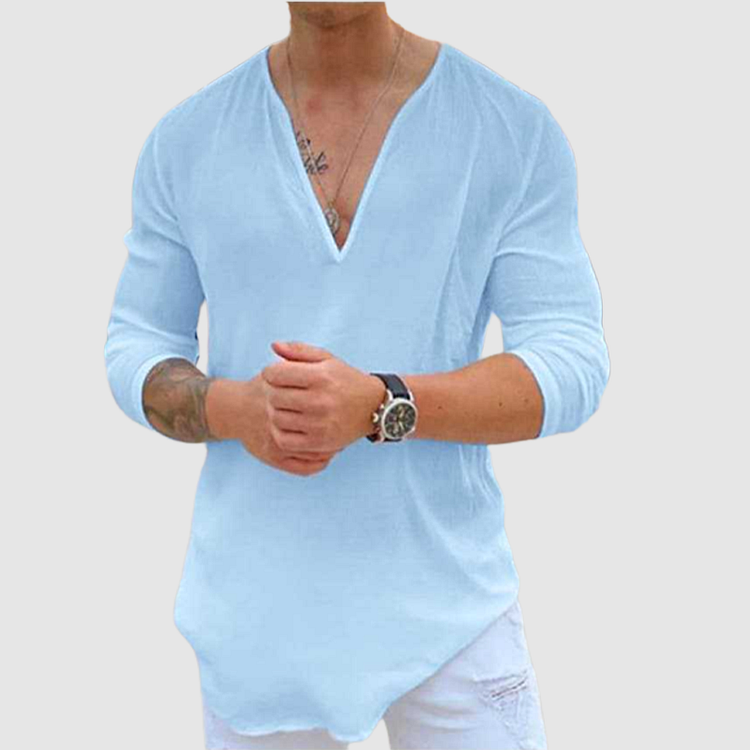 Stylish V-Neck Cotton Casual Shirt for Effortless Chic
