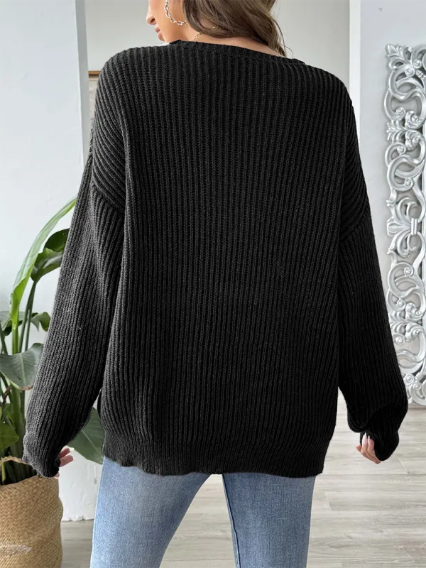 Chic Pull Douillet à Col en V Ample et Confortable