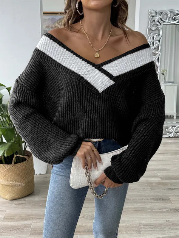Chic Pull Douillet à Col en V Ample et Confortable