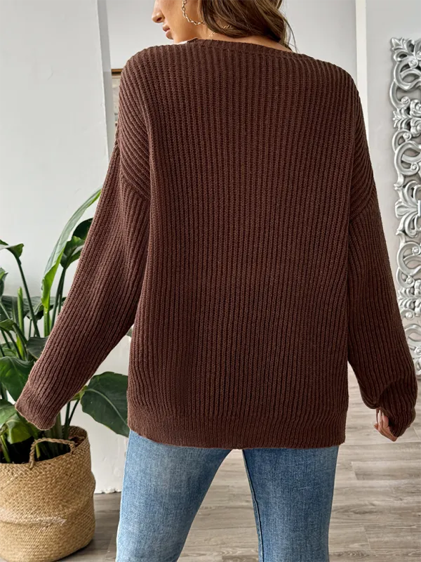 Chic Pull Douillet à Col en V Ample et Confortable
