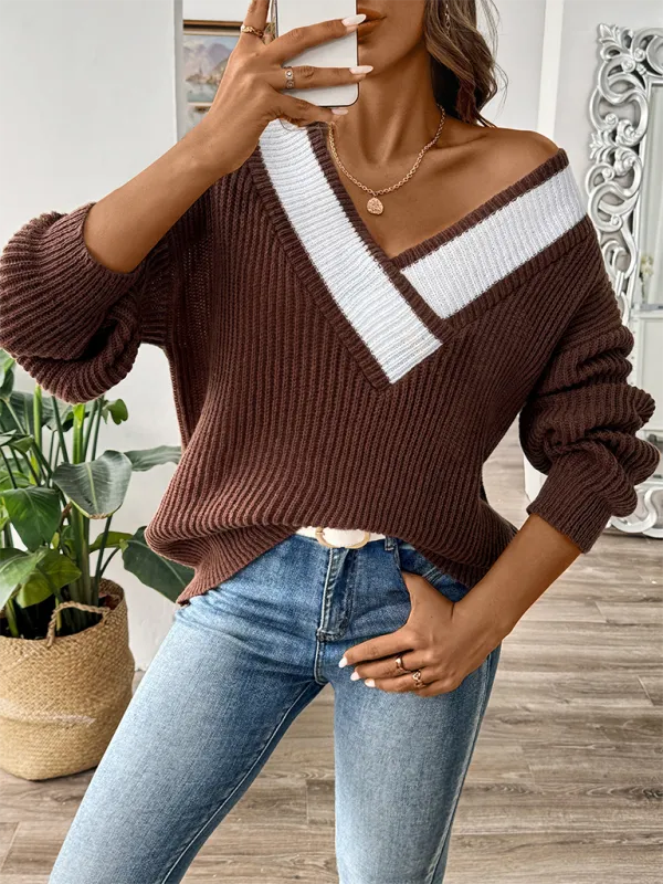Chic Pull Douillet à Col en V Ample et Confortable