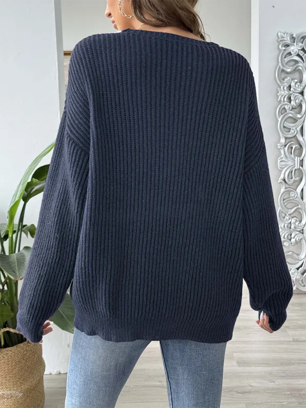 Chic Pull Douillet à Col en V Ample et Confortable