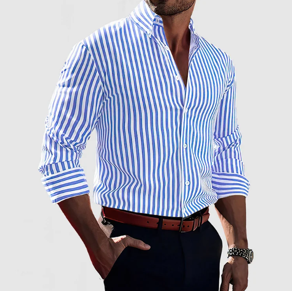 Stylish Striped Men's Shirt with Classic Button Placket