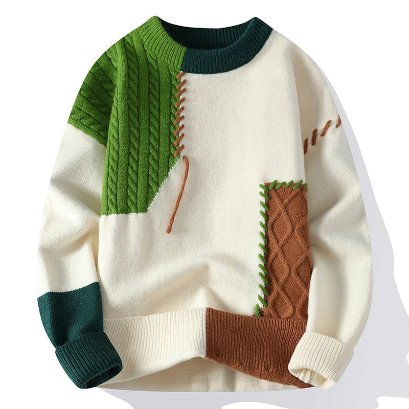 Stylish Patchwork Patterned Jumper for Men