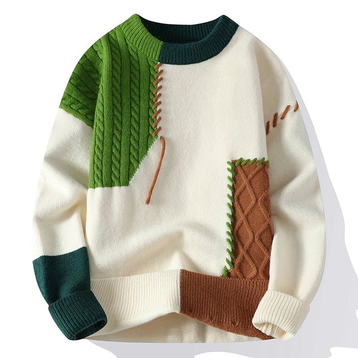 Stylish Patchwork Patterned Jumper for Men