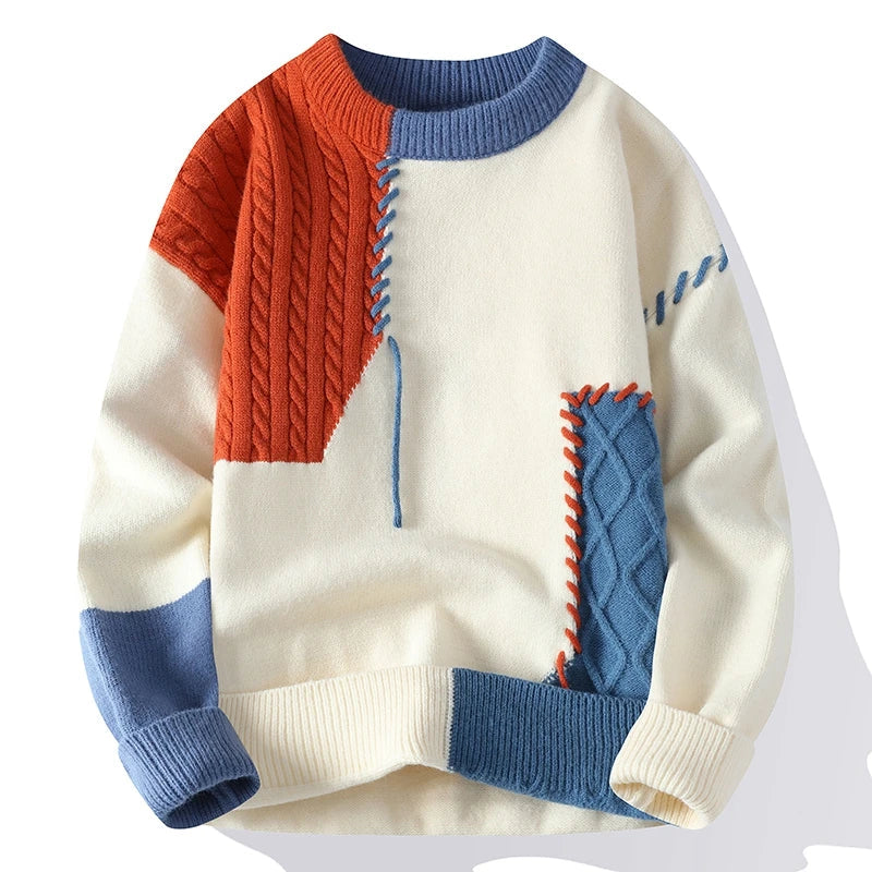 Stylish Patchwork Patterned Jumper for Men