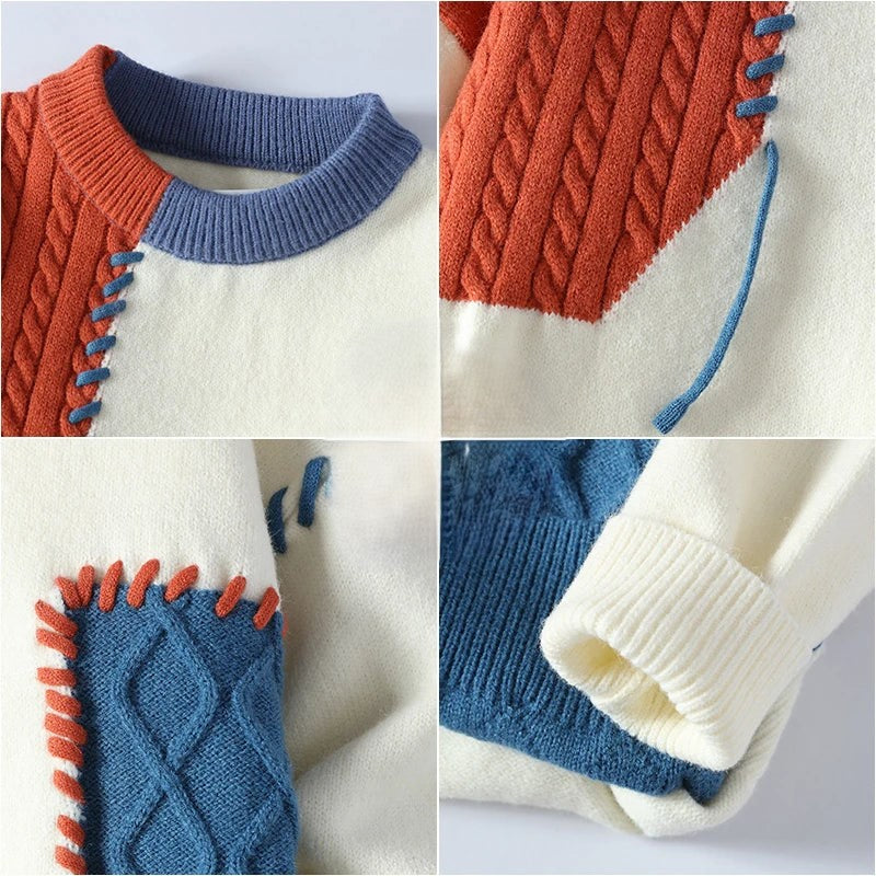 Stylish Patchwork Patterned Jumper for Men