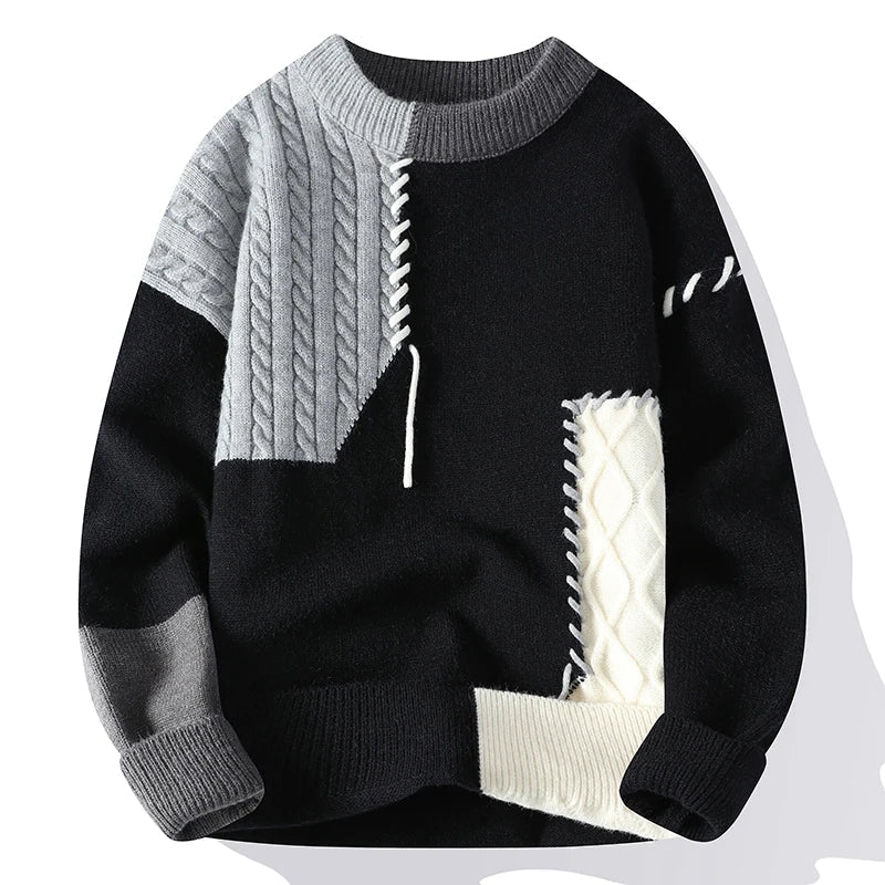 Stylish Patchwork Patterned Jumper for Men