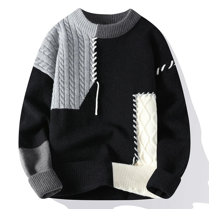 Stylish Patchwork Patterned Jumper for Men