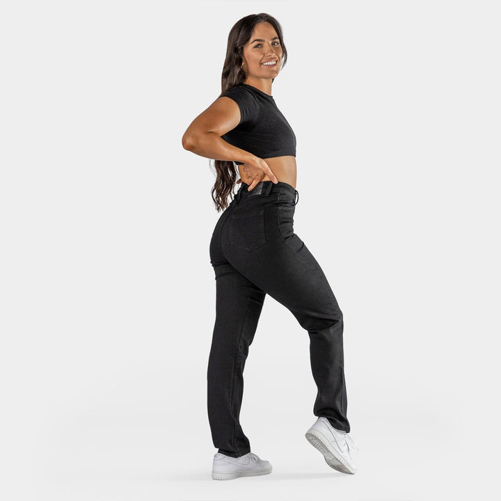 Elevate Your Style with Our Chic High Waist Straight Leg Jeans in Classic Black