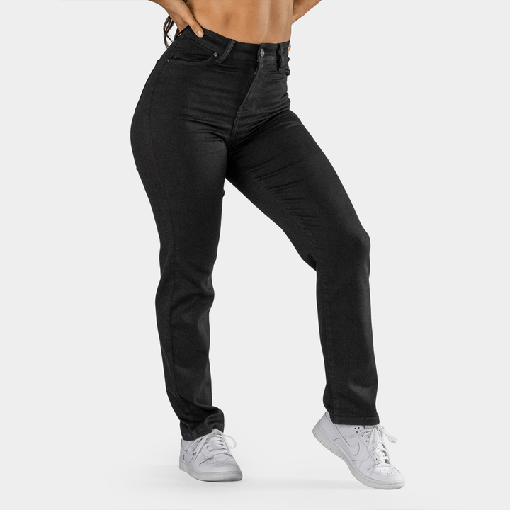 Elevate Your Style with Our Chic High Waist Straight Leg Jeans in Classic Black