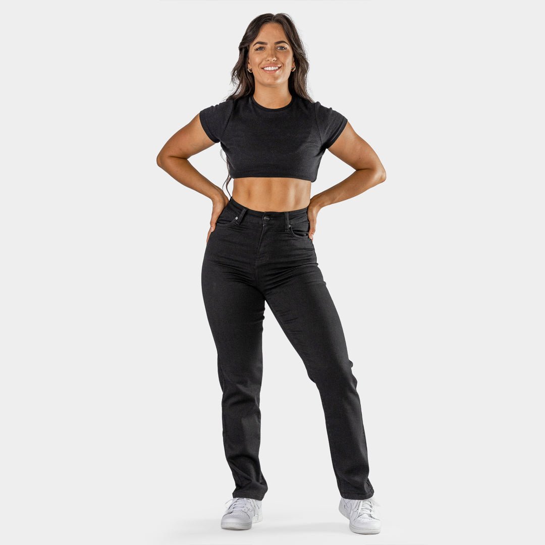 Elevate Your Style with Our Chic High Waist Straight Leg Jeans in Classic Black