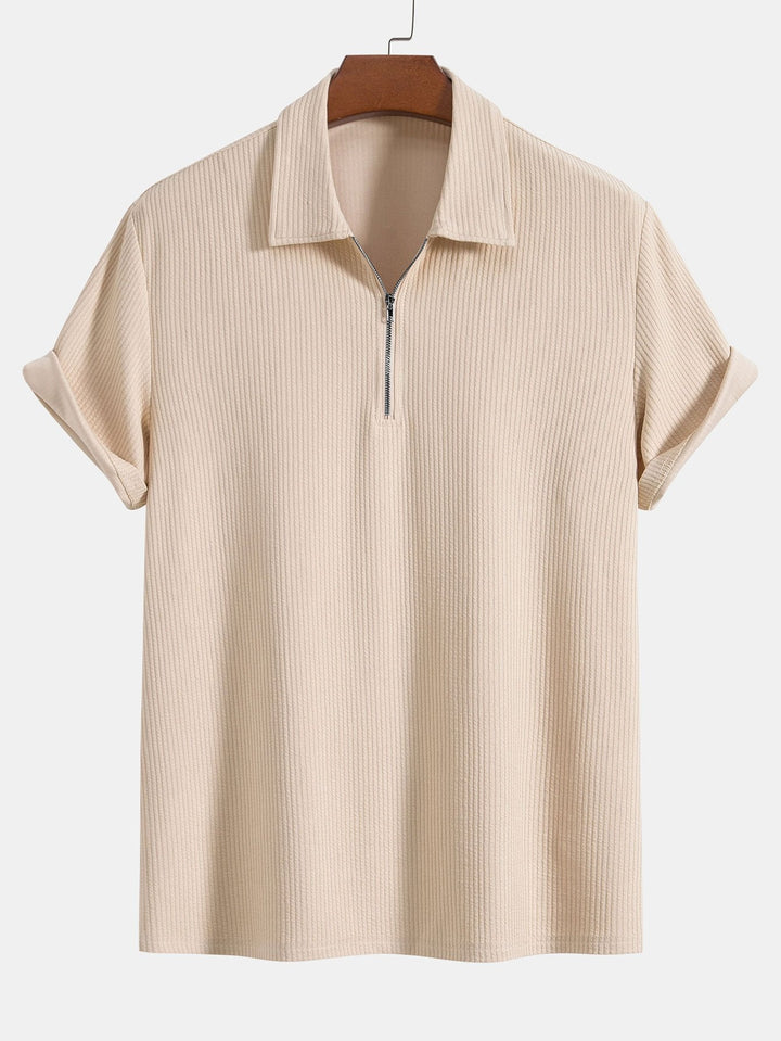 Knitted Ribbed Zip Polo & Shorts