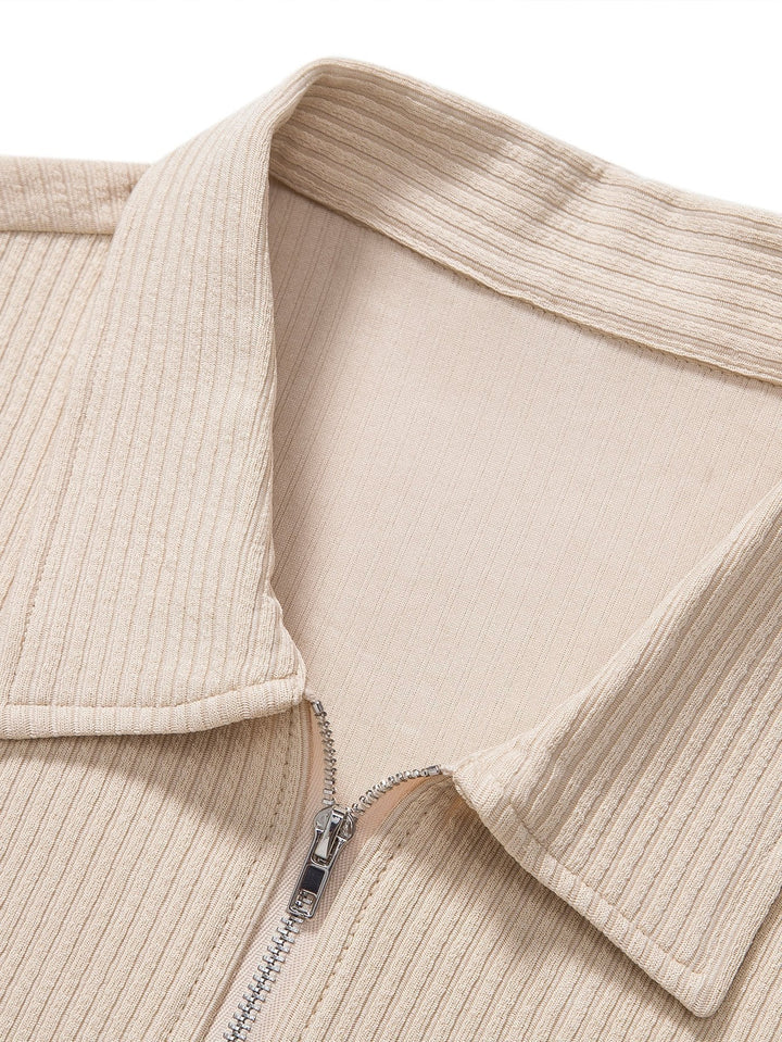 Knitted Ribbed Zip Polo & Shorts