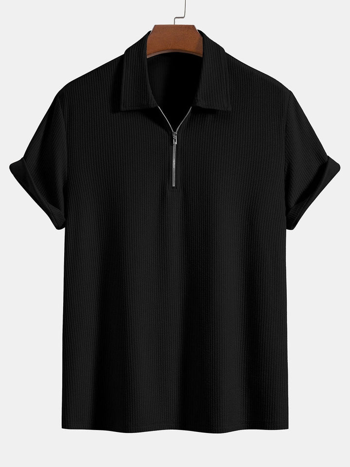 Knitted Ribbed Zip Polo & Shorts