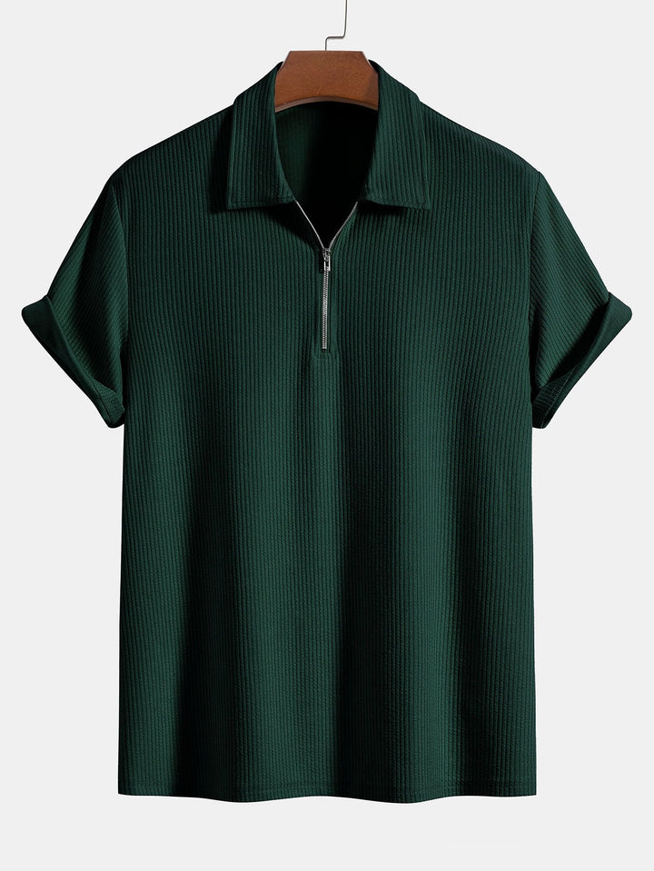 Knitted Ribbed Zip Polo & Shorts