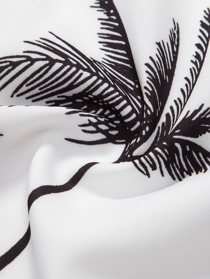 Palm Tree Print Button Up Shirt & Swim Shorts