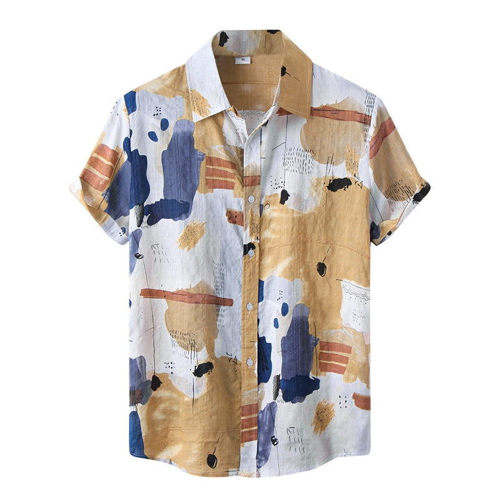 Stylish Short-Sleeve Casual Shirt with Eye-Catching Abstract Design