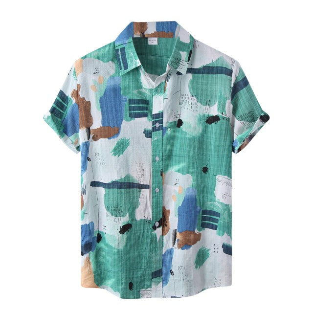 Stylish Short-Sleeve Casual Shirt with Eye-Catching Abstract Design
