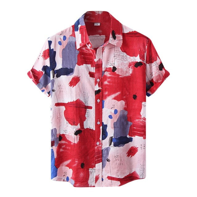 Stylish Short-Sleeve Casual Shirt with Eye-Catching Abstract Design