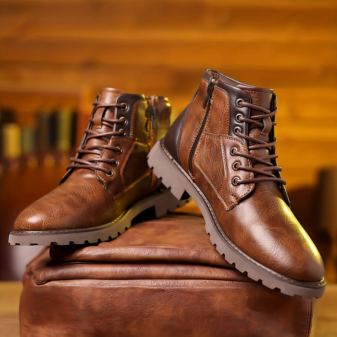 Leather boots with zip