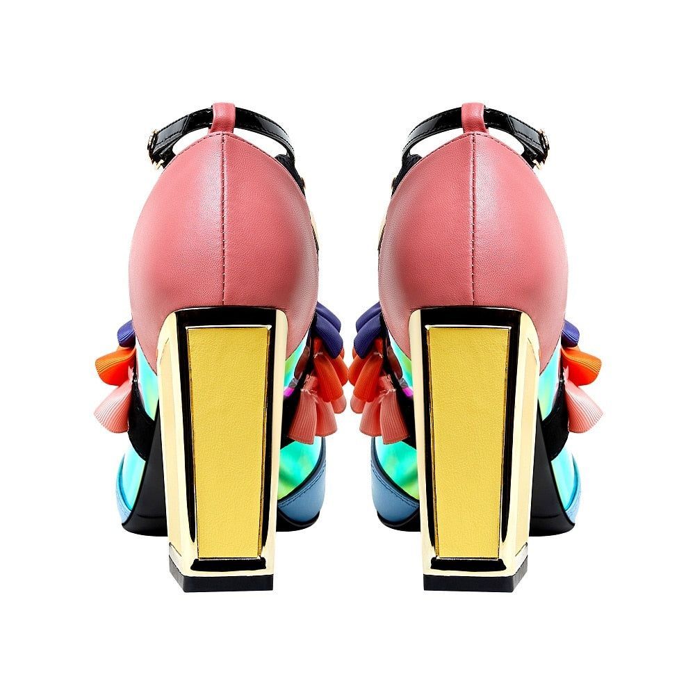 Colourful high-heel sandals with embellishments
